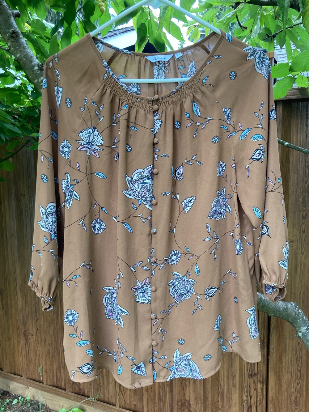 Reitmans Brown Floral Button-Front Blouse